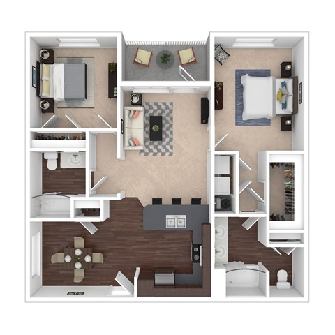 Floor plan for 2 beds, 2 baths, 1170 sqft